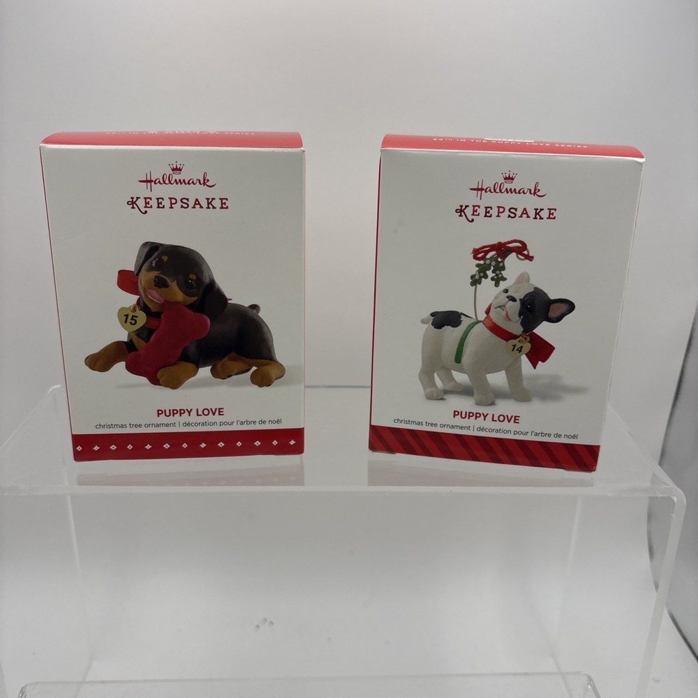 Lot of 2~Hallmark Ornaments~Puppy Love~2014 & 2015~IOB